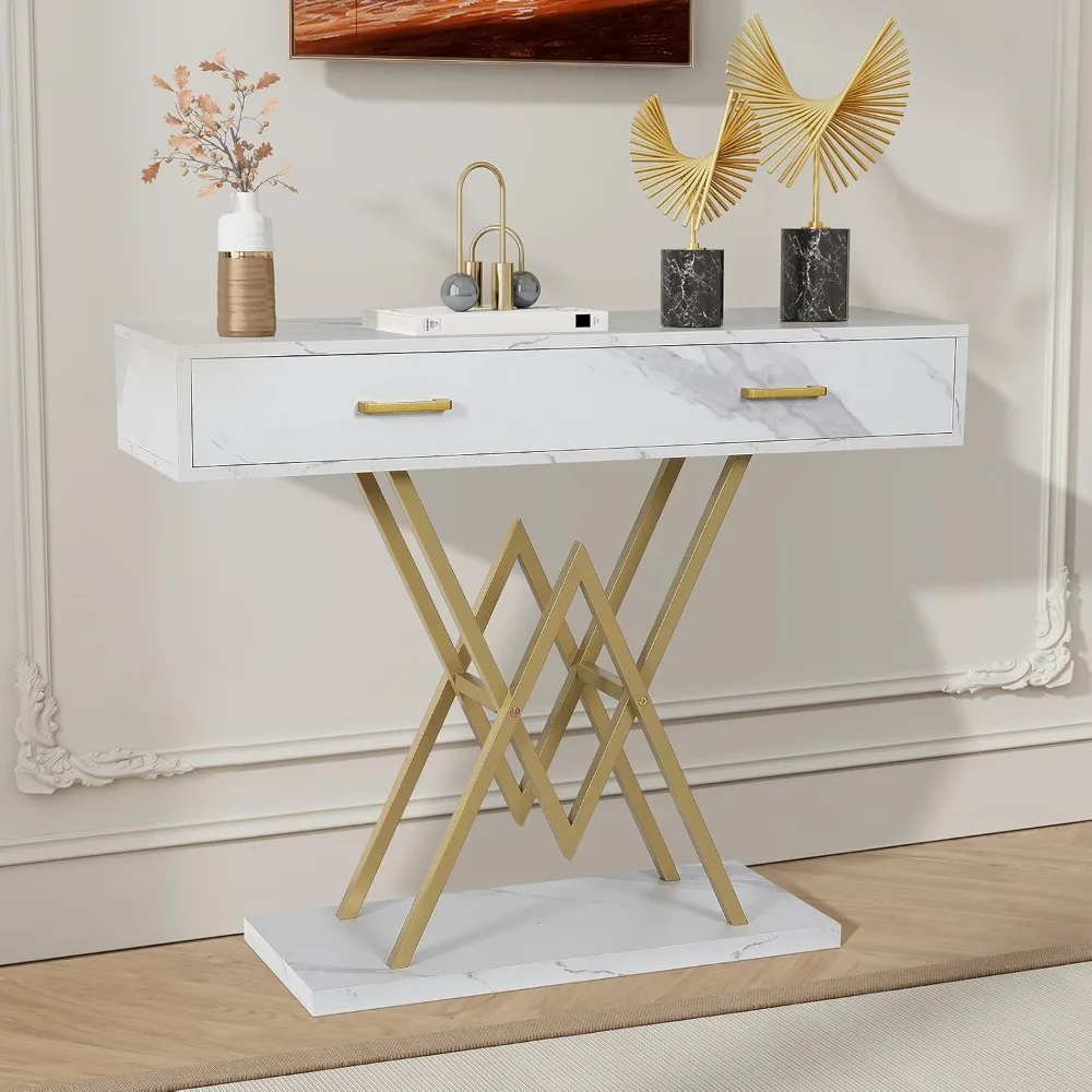 Console Table with Drawer White and Gold Modern Entryway Desk with Storage 39’’ Entry Hallway Stand with Faux Marble
Console Table with Drawer White and Gold Modern Entryway Desk with Storage 39’’ Entry Hallway Stand with Faux Marble