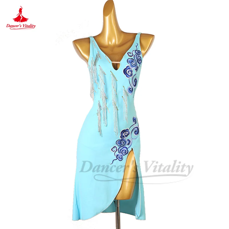 Rumba Dance Performance Costume Dress Customsized Rumba Single Sleeves Competition Light Blue Latin Dancing Professional Dresses
Rumba Dance Performance Costume Dress Customsized Rumba Single Sleeves Competition Light Blue Latin Dancing Professional Dresses