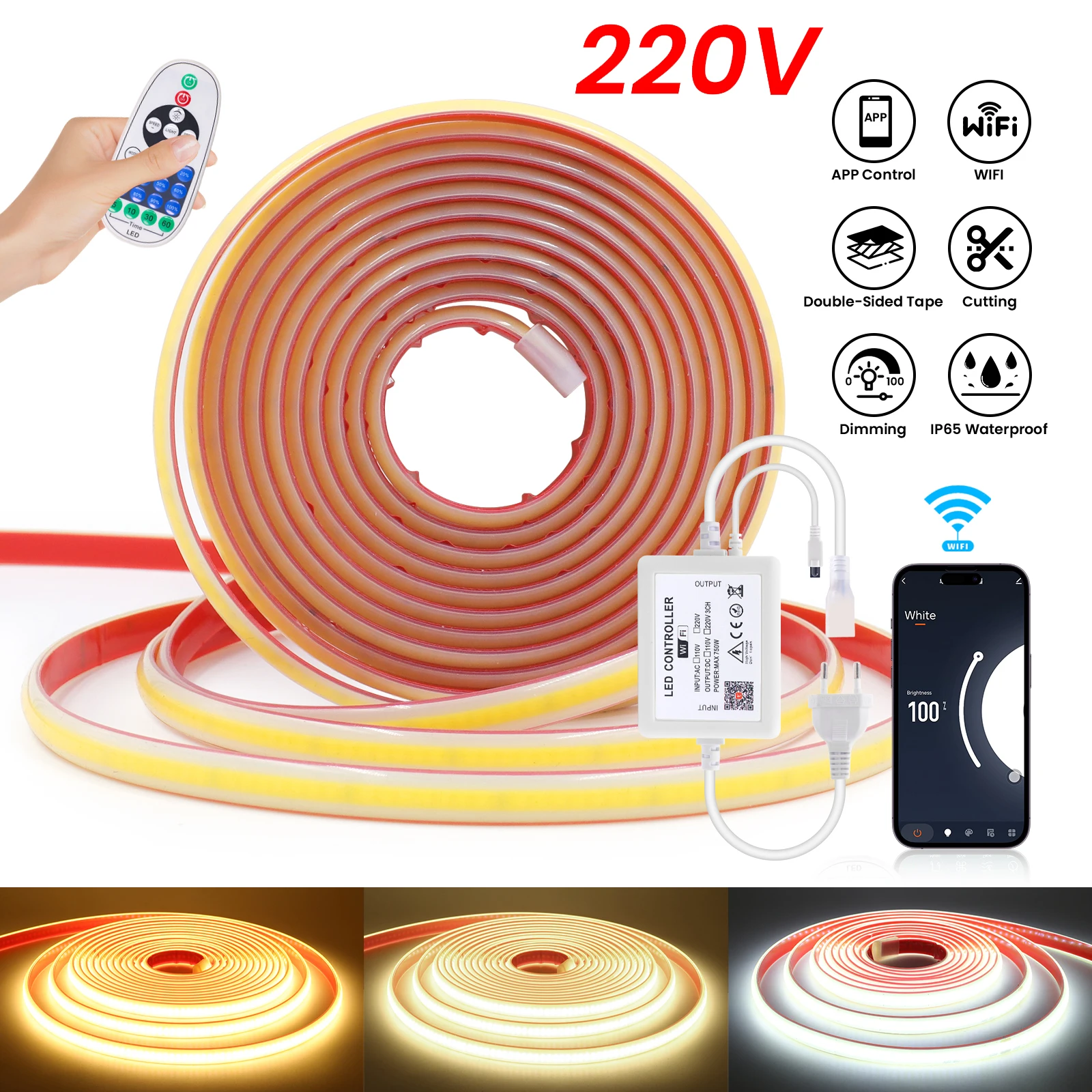 Умная светодиодная лента Tuya WiFi с регулируемой яркостью, AC 220V, COB LED, белая, 3000K 4000K 6000K, водонепроницаемая, совместима с Amazon Alexa
Умная светодиодная лента Tuya WiFi с регулируемой яркостью, AC 220V, COB LED, белая, 3000K 4000K 6000K, водонепроницаемая, совместима с Amazon Alexa
