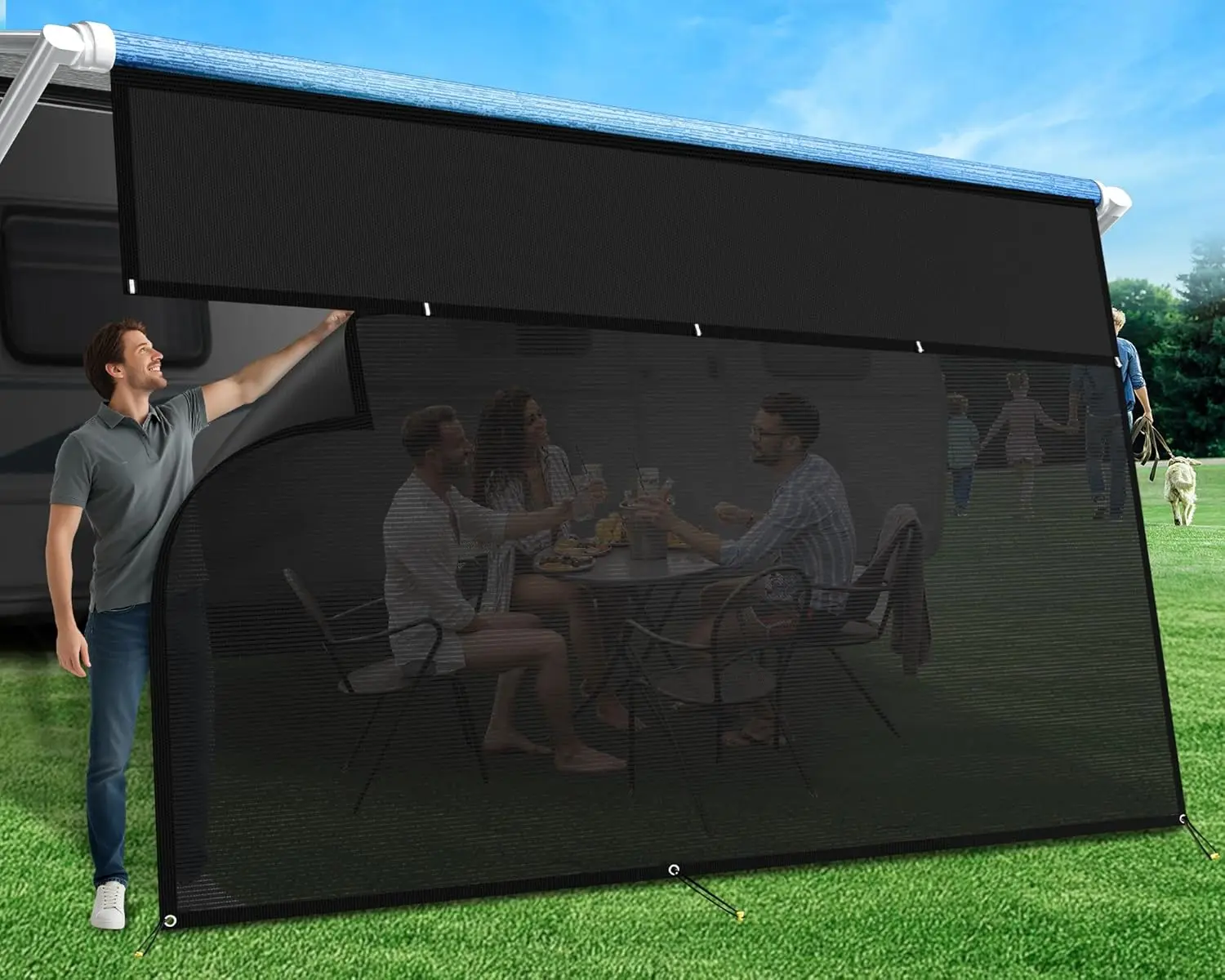 9' x 12.3' RV Awning Sun Shade, 1200D Oxford + Vinyl Mesh, 95% UV Protection, Easy Install, Black
9' x 12.3' RV Awning Sun Shade, 1200D Oxford + Vinyl Mesh, 95% UV Protection, Easy Install, Black