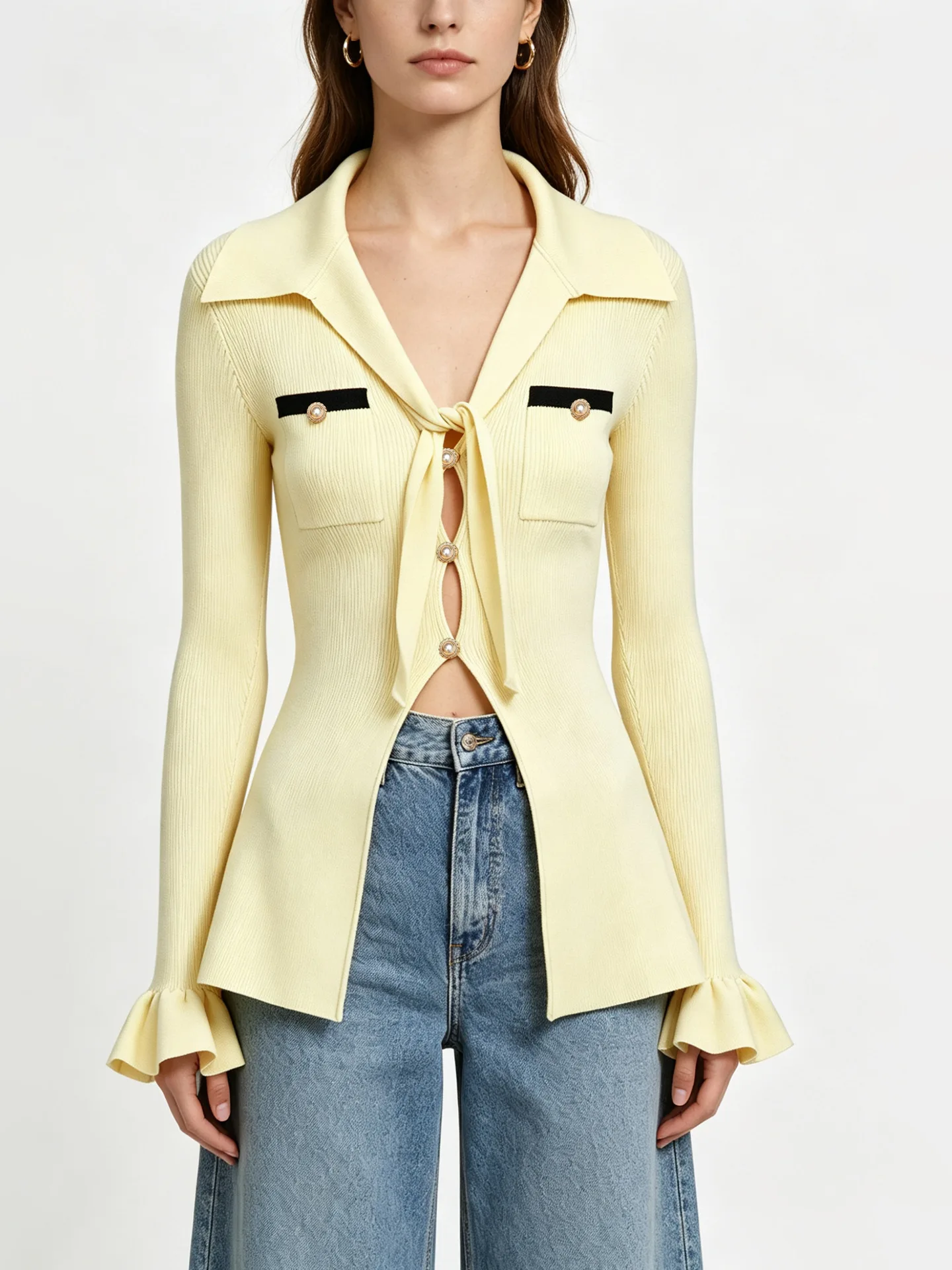 High-End Version European Style Casual Knot Sash Flared Sleeve Slim Fit Knitted Open Cardigan Outerwear Top
High-End Version European Style Casual Knot Sash Flared Sleeve Slim Fit Knitted Open Cardigan Outerwear Top
