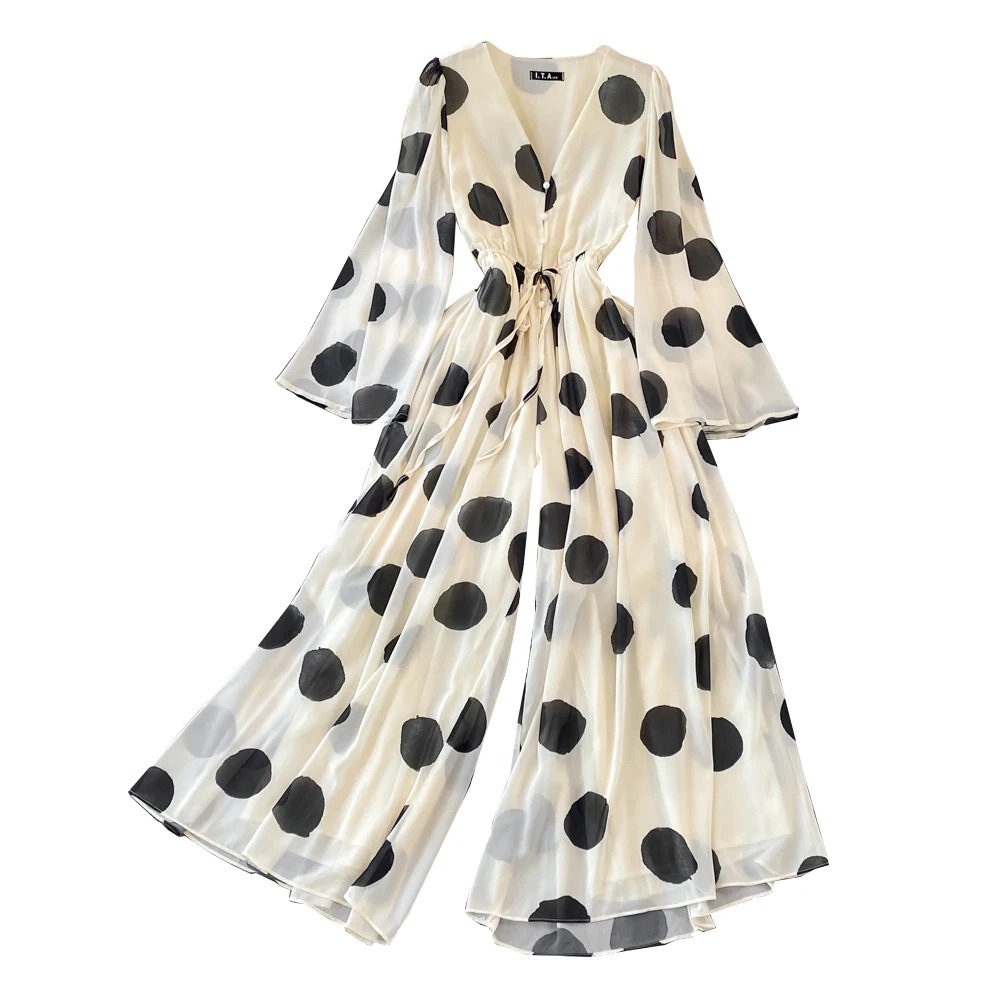 V-Ne-Piece Pantsuit Beach Vaion Beachside Wide Leg Pants Bell Sve Polka Dot Print High Waist Commute Sle
V-Ne-Piece Pantsuit Beach Vaion Beachside Wide Leg Pants Bell Sve Polka Dot Print High Waist Commute Sle
