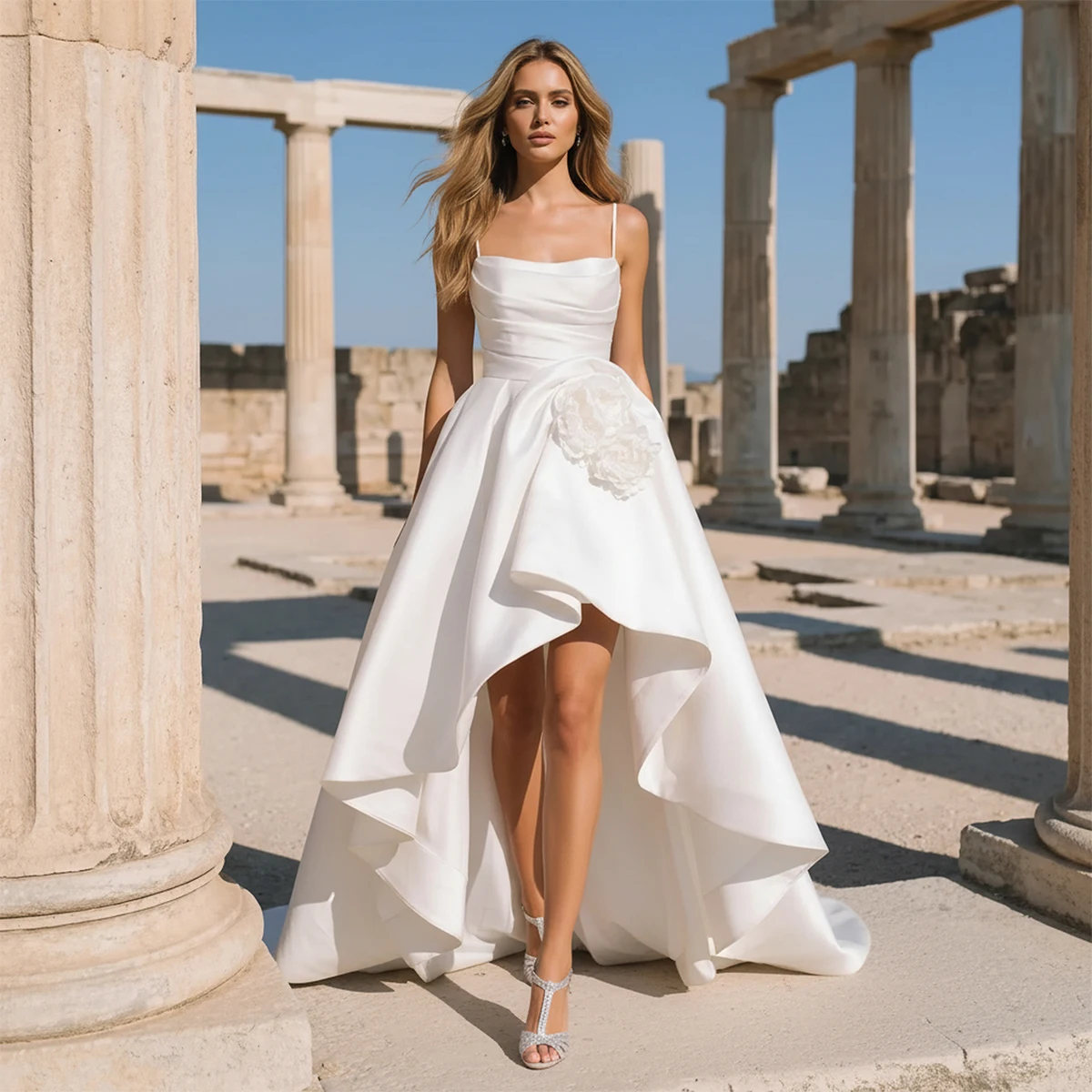 Beach Flower Satin Wedding Dresses Asymmetric High Low Bridal Party Gown Pleated Ball Gown With Slit Long Vestidos de novia
Beach Flower Satin Wedding Dresses Asymmetric High Low Bridal Party Gown Pleated Ball Gown With Slit Long Vestidos de novia
