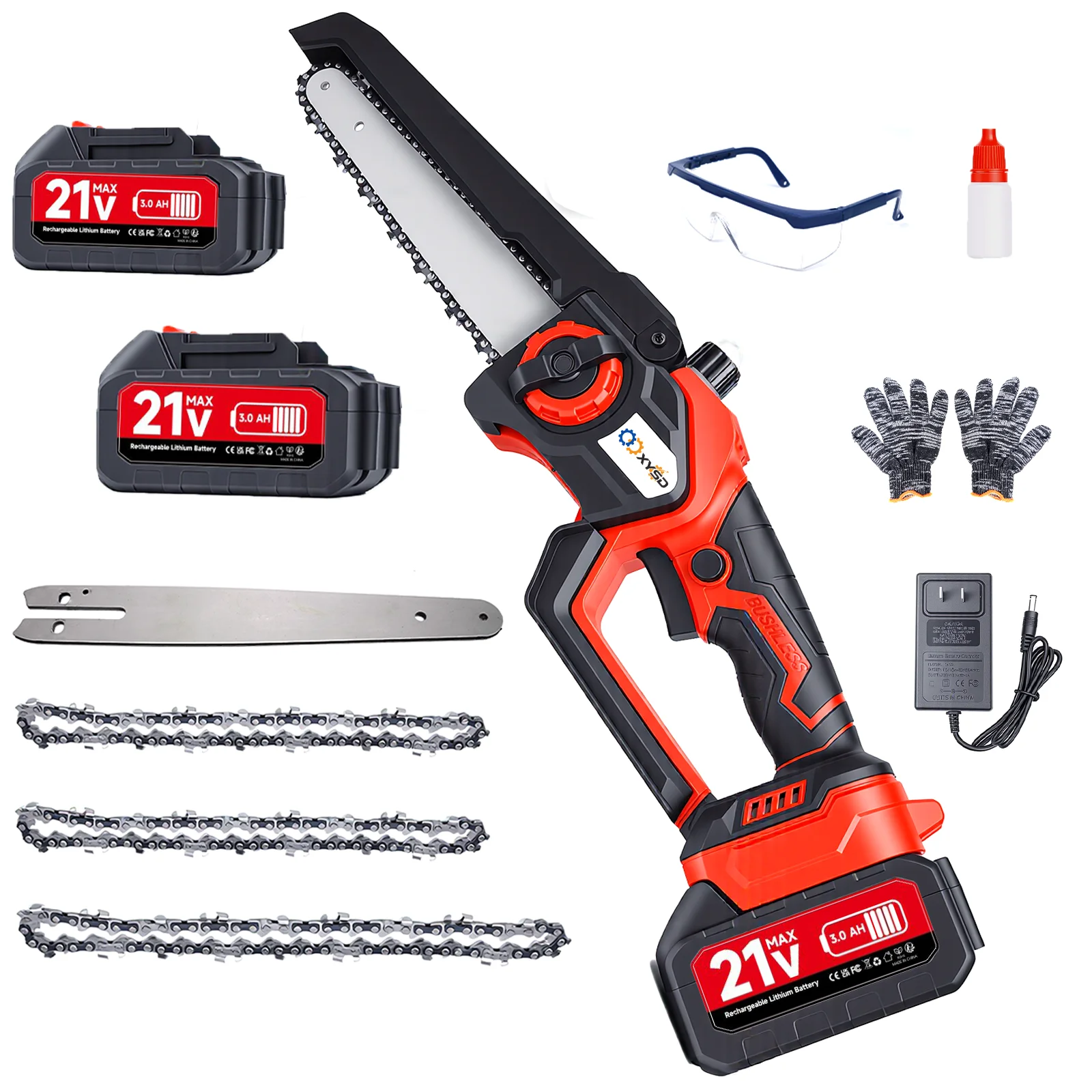 XYSD 8" & 6" Mini Chainsaw Cordless, Portable Handheld Electric Chainsaw with 2x3.0Ah Batteries, for Wood & Tree Cutting
XYSD 8" & 6" Mini Chainsaw Cordless, Portable Handheld Electric Chainsaw with 2x3.0Ah Batteries, for Wood & Tree Cutting