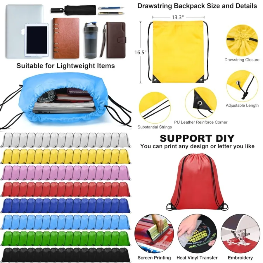 12Pcs Drawstring Bags Bulk Cinch Bag, Polyester String Bag Drawstring Backpack for Trip Party Camping Sports Gym Yoga
12Pcs Drawstring Bags Bulk Cinch Bag, Polyester String Bag Drawstring Backpack for Trip Party Camping Sports Gym Yoga