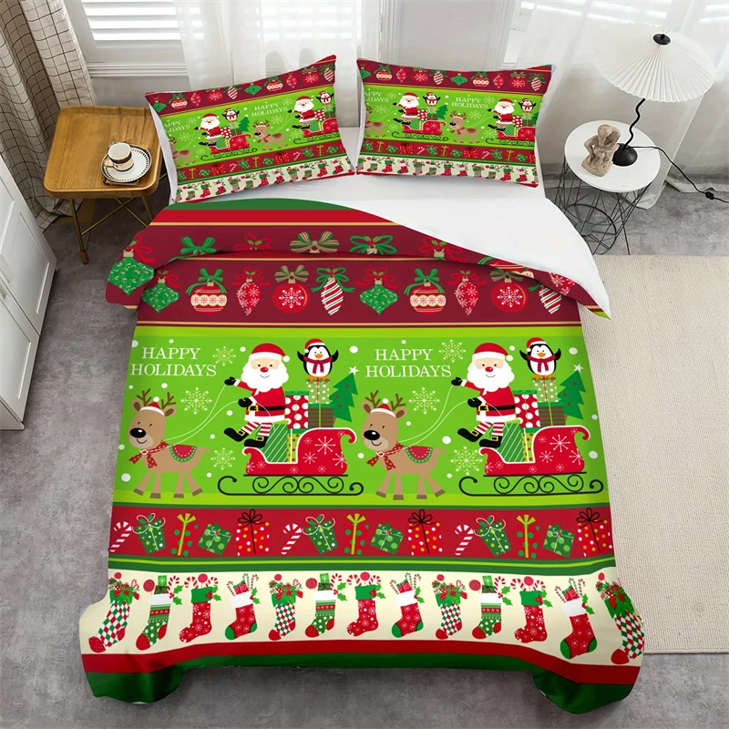 Holiday Quilt Cover Set, Cartoon Santa Claus and Penguin Sleigh Print, Soft Polyester Bedding Bedroom and Dormitory Decoration
Holiday Quilt Cover Set, Cartoon Santa Claus and Penguin Sleigh Print, Soft Polyester Bedding Bedroom and Dormitory Decoration