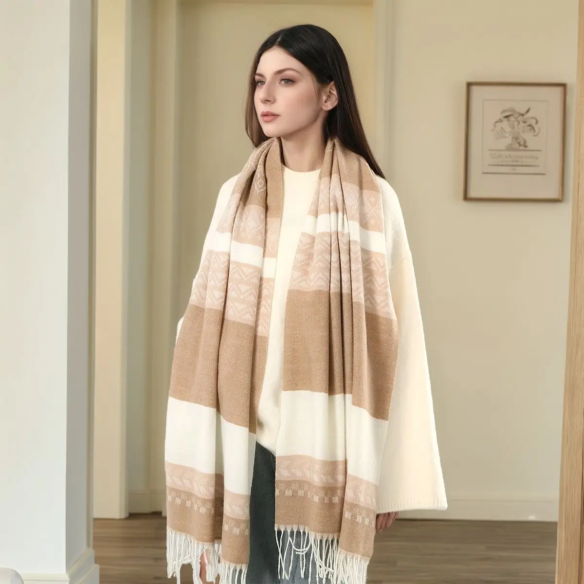 Зимний женский клетчатый шарф в полоску с принтом, теплый шейный платок из пашмины, роскошные женские шали и накидки, повседневные шарфы с кисточками 185*70 см
Зимний женский клетчатый шарф в полоску с принтом, теплый шейный платок из пашмины, роскошные женские шали и накидки, повседневные шарфы с кисточками 185*70 см