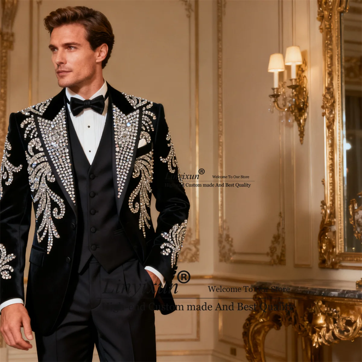 Sparkly Metallic Jewelry Ornament Men Suits 3 Pieces Sets Wedding Groom Male Prom Blazer Customized Slim Fit Ropa Hombre
Sparkly Metallic Jewelry Ornament Men Suits 3 Pieces Sets Wedding Groom Male Prom Blazer Customized Slim Fit Ropa Hombre