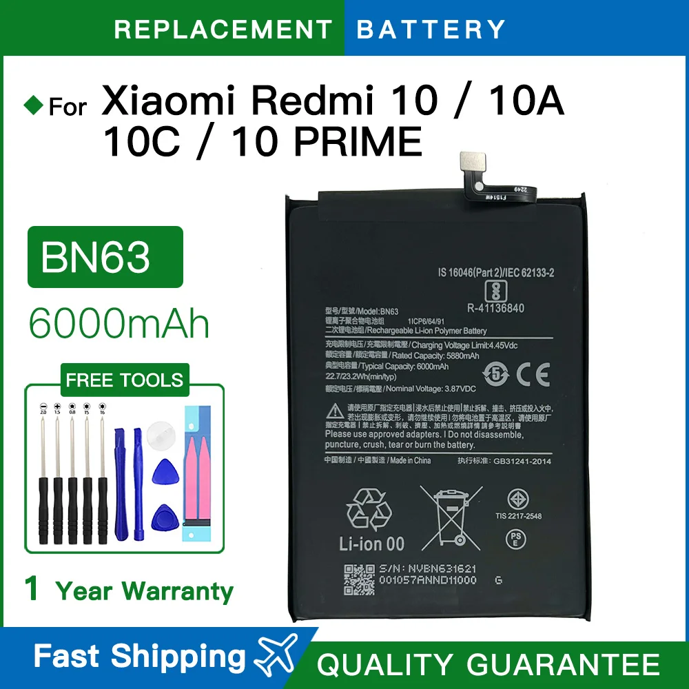 Brand new Original Battery BN63 6000mAh Battery For Xiaomi RedMi 10/10 PRIME Replacement Phone Battery Fast Shipping+Free Tools
Brand new Original Battery BN63 6000mAh Battery For Xiaomi RedMi 10/10 PRIME Replacement Phone Battery Fast Shipping+Free Tools
