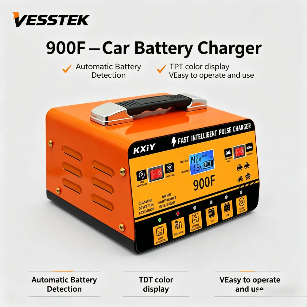  VESSTEK-2026 NEW 900F Automatic Smart Car Battery Charger with LCD Display and Pulse Repair for Boat Motorcycle Lawn Mower
VESSTEK-2026 NEW 900F Automatic Smart Car Battery Charger with LCD Display and Pulse Repair for Boat Motorcycle Lawn Mower
