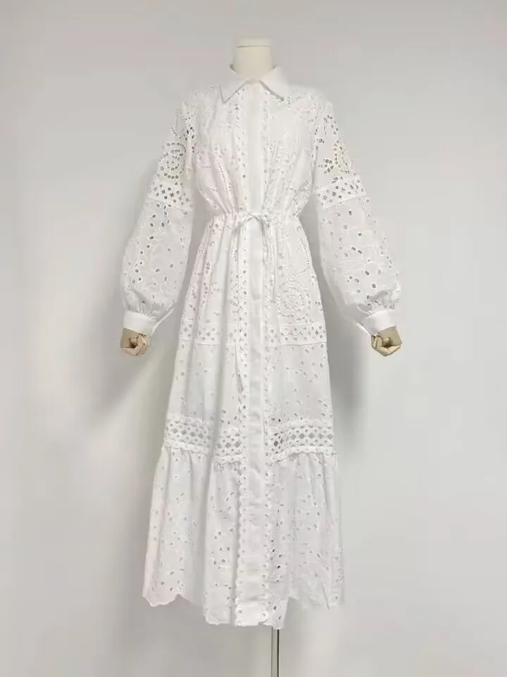 Top Quality New 2024 Spring Long Dress High Quality Women Allover Hollow Out Embroidery Long Sleeve Pink White Blue Maxi Dress
Top Quality New 2024 Spring Long Dress High Quality Women Allover Hollow Out Embroidery Long Sleeve Pink White Blue Maxi Dress
