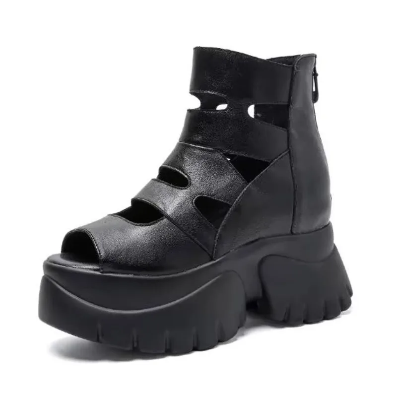 Women Thick Sole Height Increasing Sandals Summer Open Toe Hollow Back Zipper Genuine Leather Roman Sandals Cool Boots
Women Thick Sole Height Increasing Sandals Summer Open Toe Hollow Back Zipper Genuine Leather Roman Sandals Cool Boots