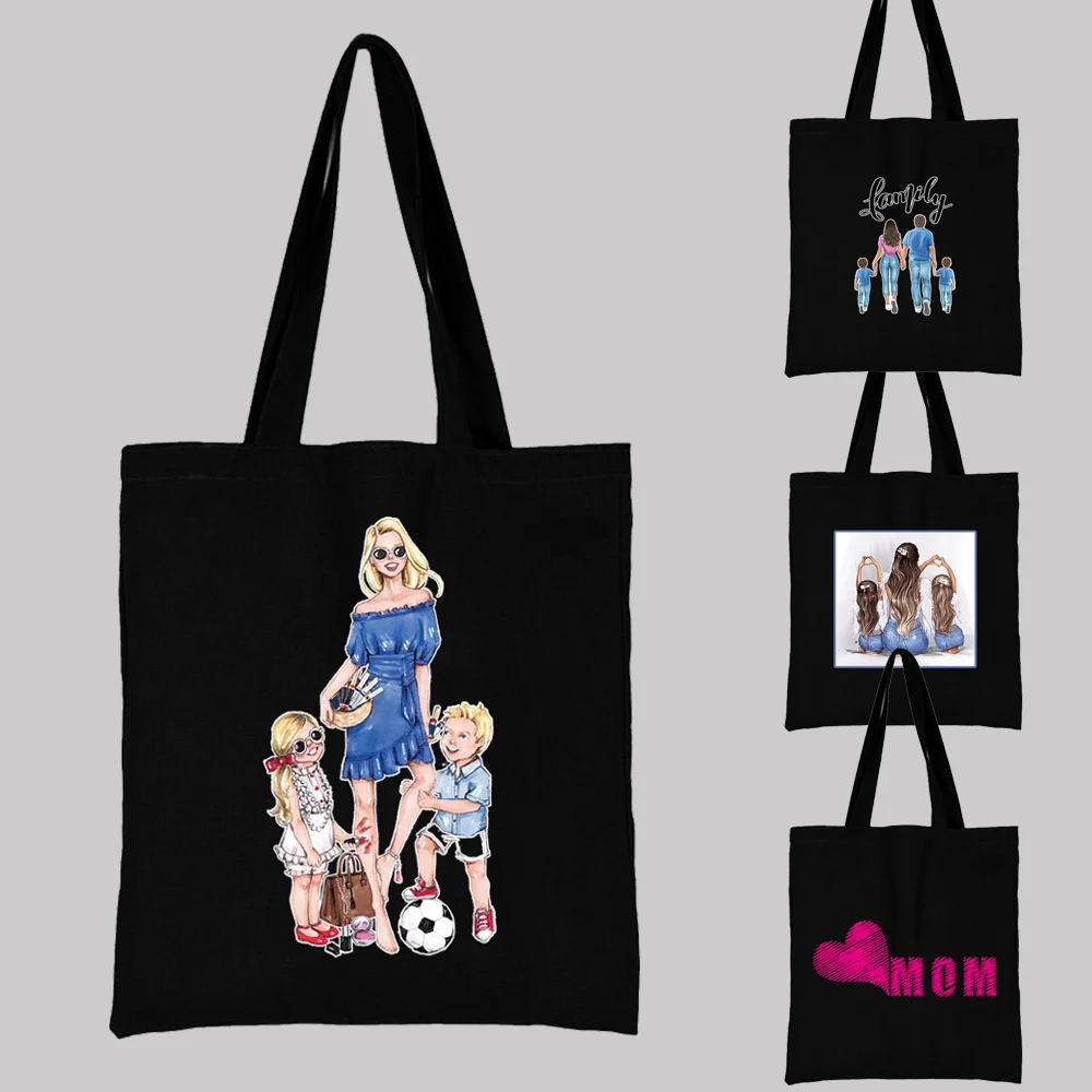 New Women's Black Shopping Bag Casual Large Capacity Reusable Family Pattern Printed Canvas Shoulder Bag Student Handbag
New Women's Black Shopping Bag Casual Large Capacity Reusable Family Pattern Printed Canvas Shoulder Bag Student Handbag