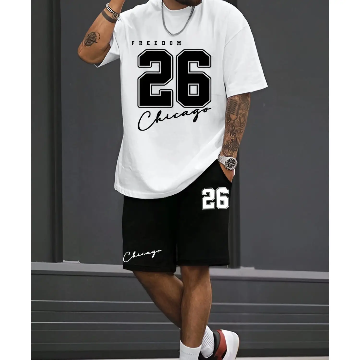 American Men's Summer Short-sleeved Suit Men's and Women's Casual Digital T-shirt Street Style Polyester Crew Neck Fashion Suit
American Men's Summer Short-sleeved Suit Men's and Women's Casual Digital T-shirt Street Style Polyester Crew Neck Fashion Suit