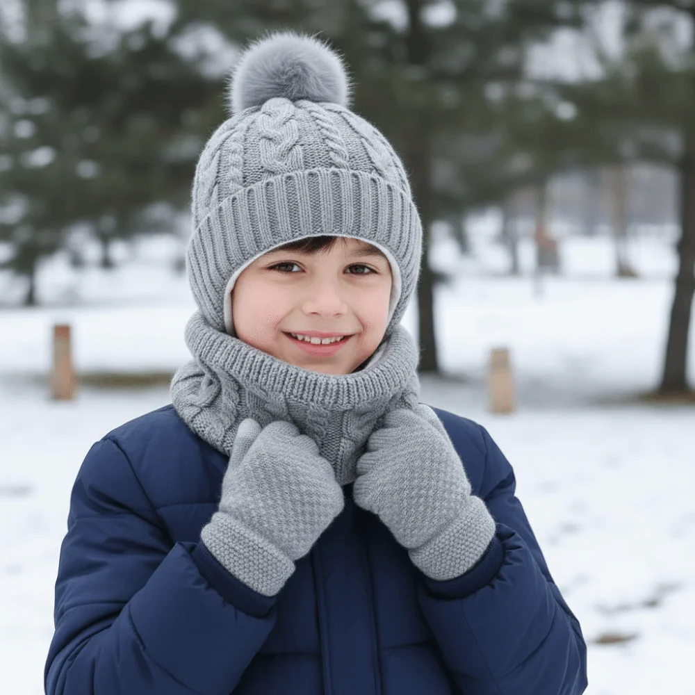 Solid Color Baby Hat Scarf Gloves Set Warm Ears Cute Pompom Toddler Knitted Hats with Velvet Keep Warm Kids Hat Set Outdoor
Solid Color Baby Hat Scarf Gloves Set Warm Ears Cute Pompom Toddler Knitted Hats with Velvet Keep Warm Kids Hat Set Outdoor