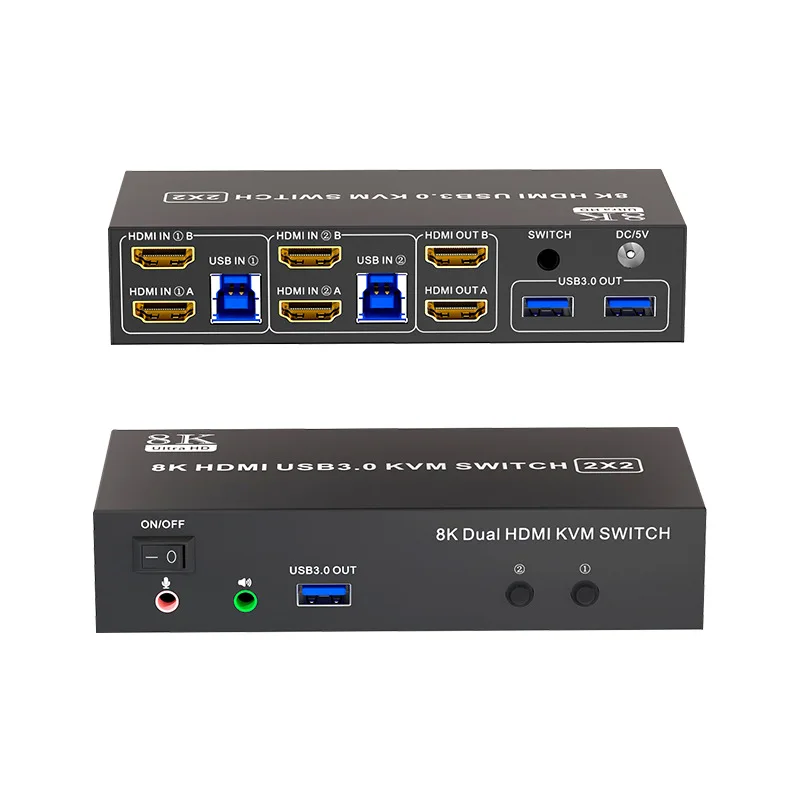 8K 60Hz Dual Monitor HDMI KVM Switch 2X2 USB 3.0 Audio Mic Extended Dispaly HD KVM Switch 2 Monitors 2 Computers USB sharing KVM
8K 60Hz Dual Monitor HDMI KVM Switch 2X2 USB 3.0 Audio Mic Extended Dispaly HD KVM Switch 2 Monitors 2 Computers USB sharing KVM