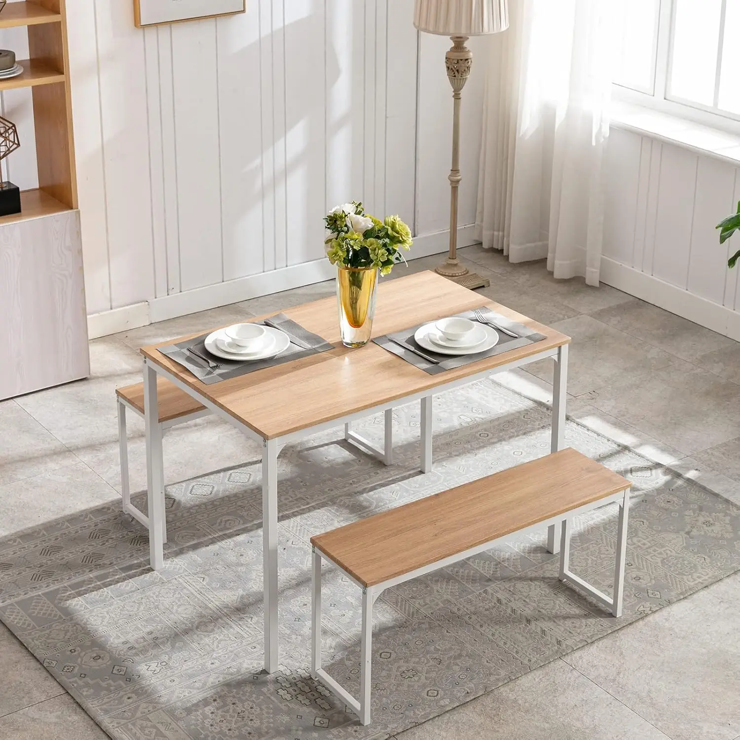 3 Piece KitchenTable Set with Two Benches, Modern Wood Look for Kitchen,Dining Room
3 Piece KitchenTable Set with Two Benches, Modern Wood Look for Kitchen,Dining Room