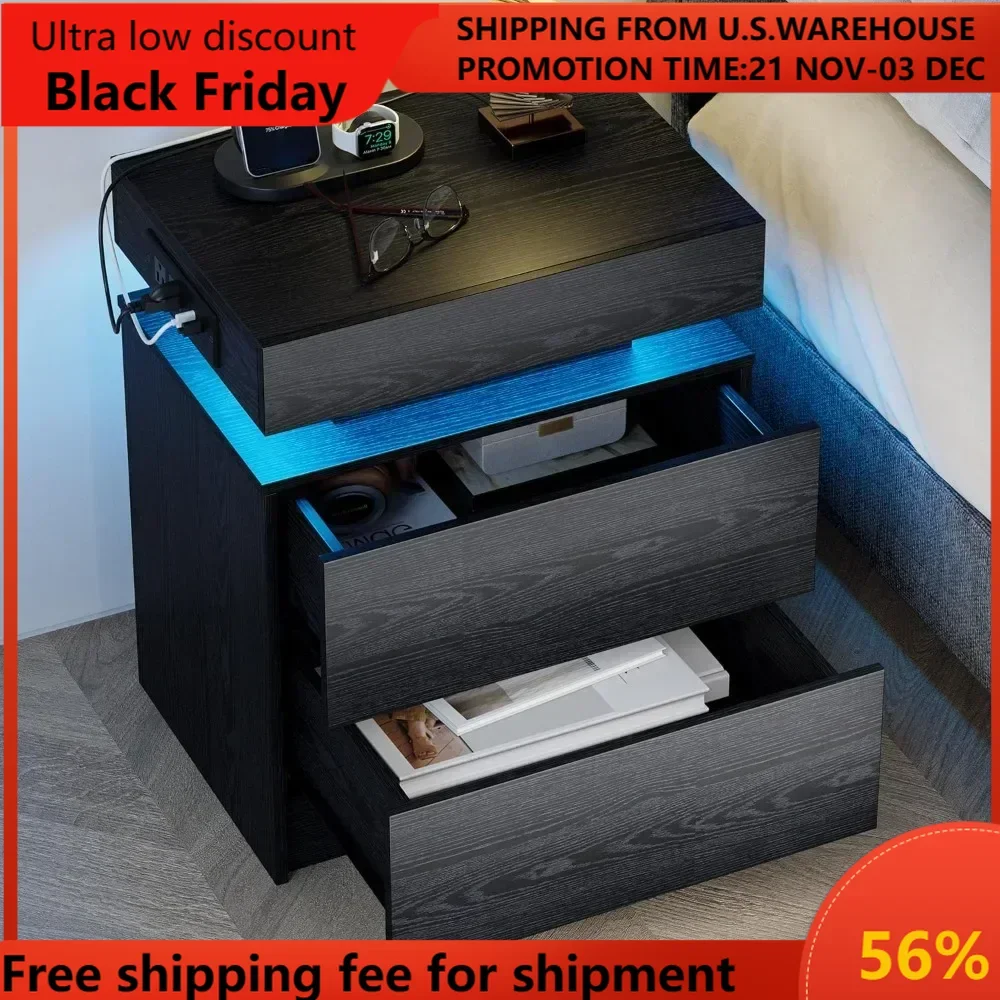 Night Stand with Charging Station, Modern Black Nightstand with LED Light and Drawers, Bedside Tables/End Table for Bedroom
Night Stand with Charging Station, Modern Black Nightstand with LED Light and Drawers, Bedside Tables/End Table for Bedroom