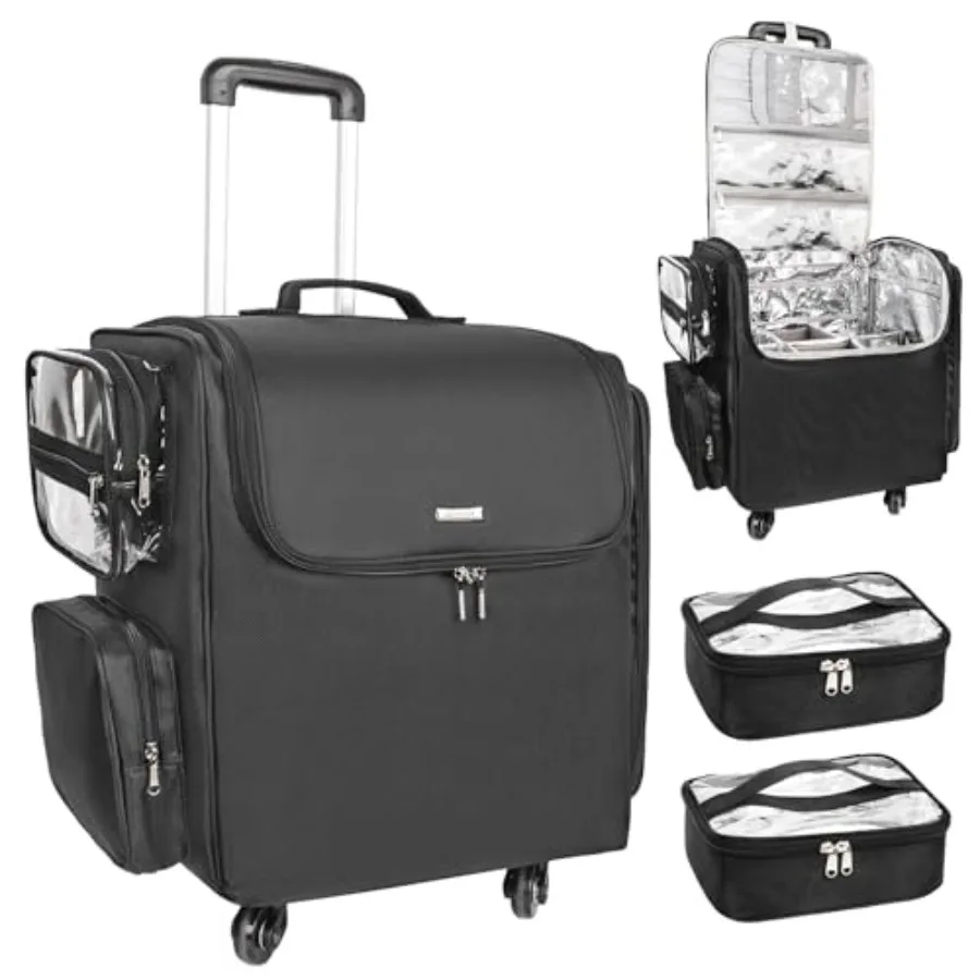 Rolling Makeup Train Case Hairstylist Traveling Bag with 4 Wheels Heat Insulation Full Layer Adjustable Dividers Hair Tools and
Rolling Makeup Train Case Hairstylist Traveling Bag with 4 Wheels Heat Insulation Full Layer Adjustable Dividers Hair Tools and