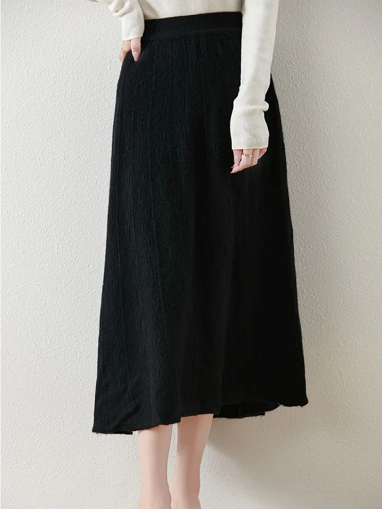 Women's Simple Cable Stitch Loose Half-Length Skirt 100% Merino Wool Autumn Winter Warm Soft Elegant Comfortable Fashion Bottom
Women's Simple Cable Stitch Loose Half-Length Skirt 100% Merino Wool Autumn Winter Warm Soft Elegant Comfortable Fashion Bottom