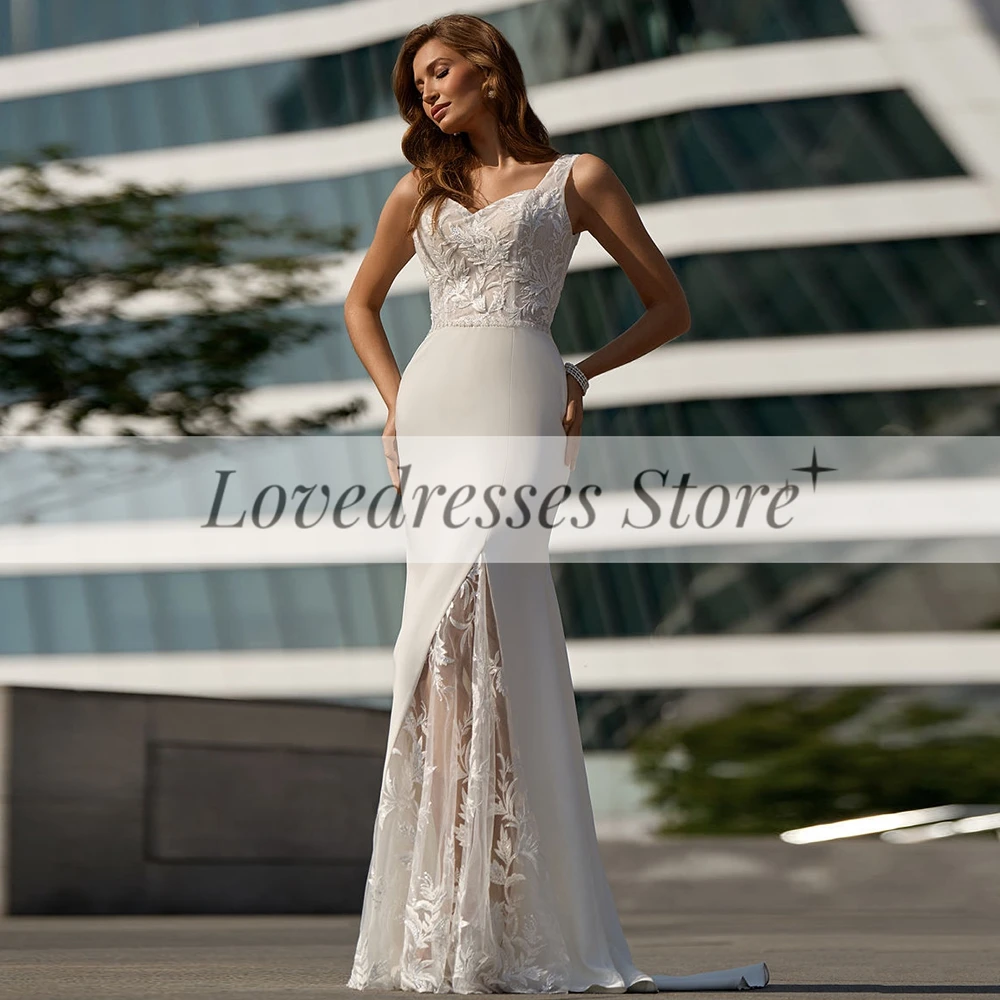 Customized Wedding Dress Mermaid Jersey with Appliques Side Split Modern V Neck Lace Bridal Gown Court Train Button Back Vestido
Customized Wedding Dress Mermaid Jersey with Appliques Side Split Modern V Neck Lace Bridal Gown Court Train Button Back Vestido