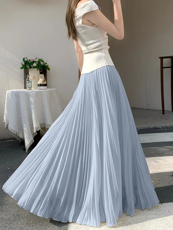 Women's A-Line Midi Skirt Accordion Pleats Chiffon Drapey Blue Spring Summer High Waist Elastic Waist Korean Style Commute
Women's A-Line Midi Skirt Accordion Pleats Chiffon Drapey Blue Spring Summer High Waist Elastic Waist Korean Style Commute
