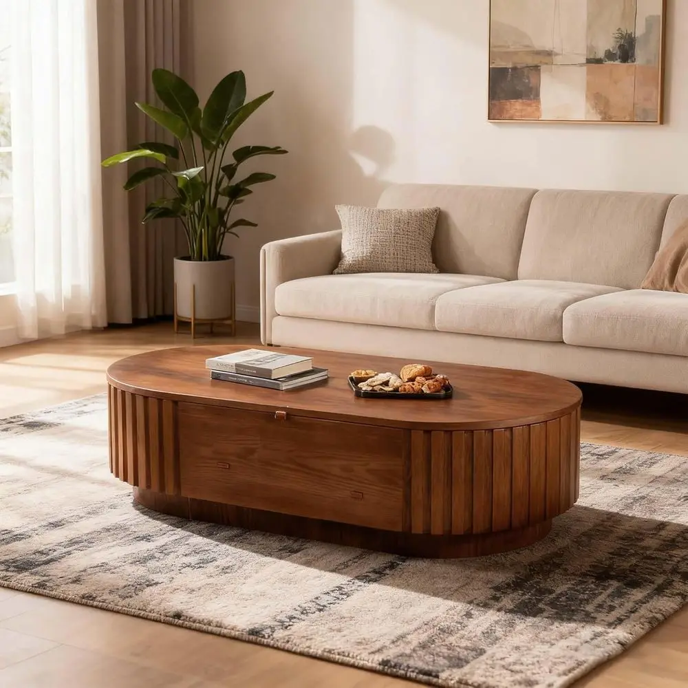 Oval Walnut Coffee Table with Storage for Living Room or Office
Oval Walnut Coffee Table with Storage for Living Room or Office
