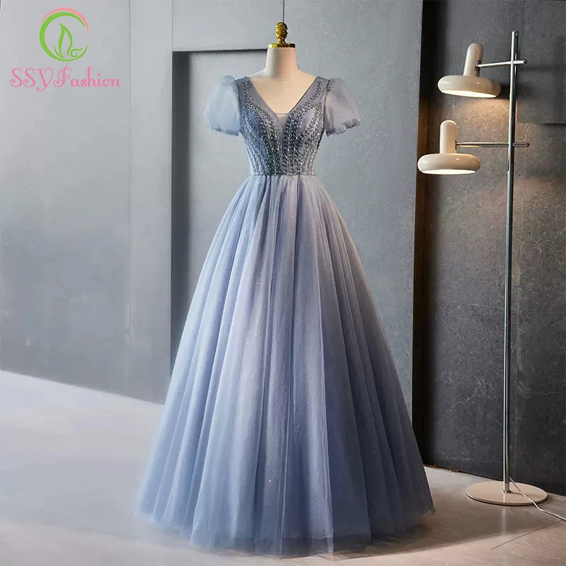 Женское вечернее платье SSYFashion, элегантное голубое платье-трапеция до пола с коротким рукавом и бусинами, строгое платье
Женское вечернее платье SSYFashion, элегантное голубое платье-трапеция до пола с коротким рукавом и бусинами, строгое платье