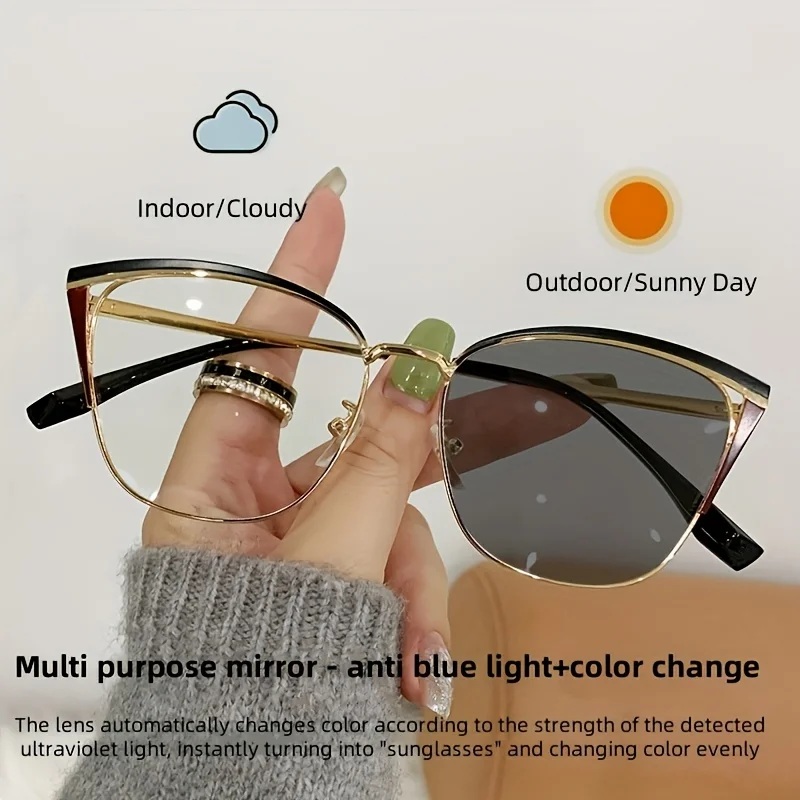 1pcs new high-end anti blue light color changing glasses, metal cat eye glasses, ultra light frame artistic women's sunglasses
1pcs new high-end anti blue light color changing glasses, metal cat eye glasses, ultra light frame artistic women's sunglasses