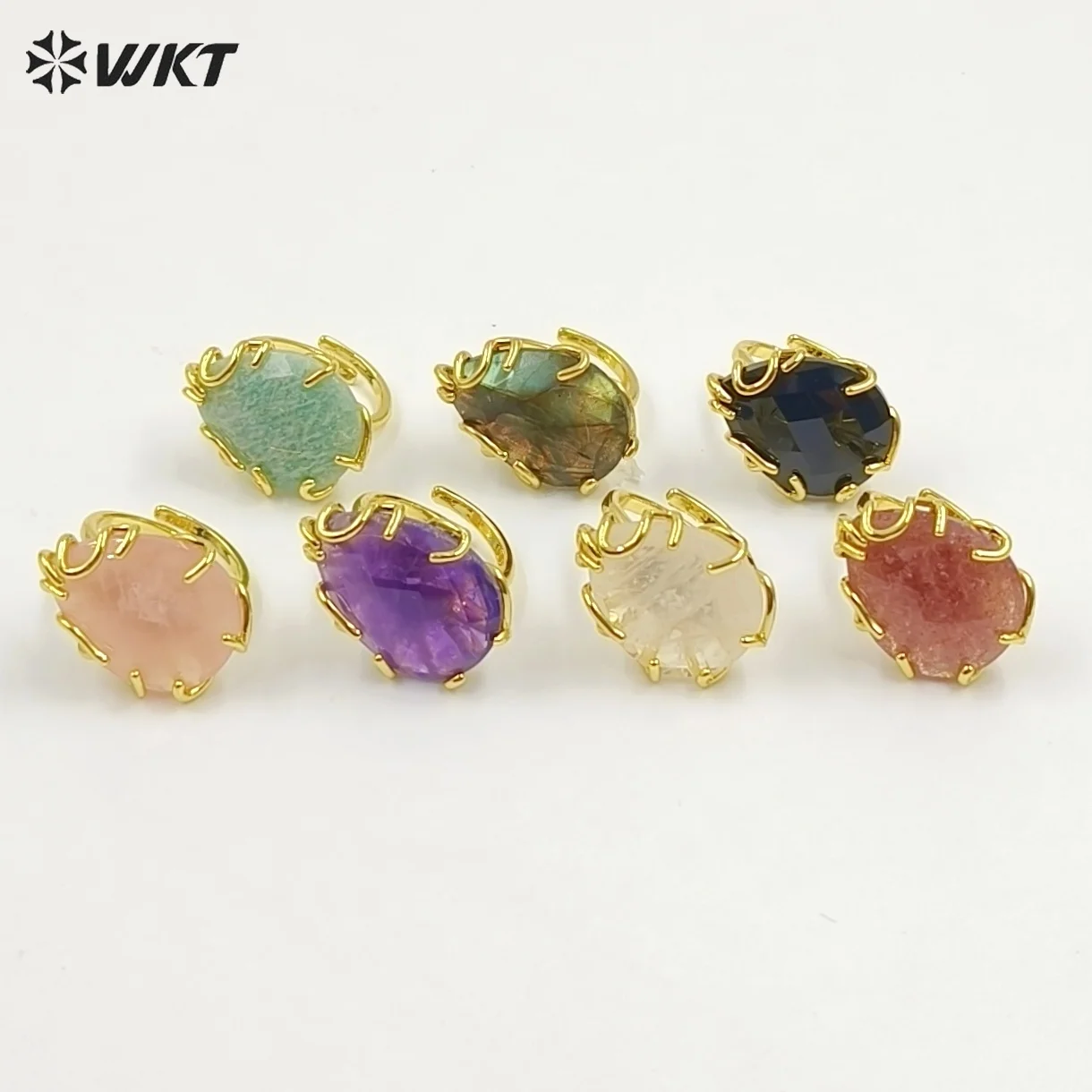WT-R608 Water Drop Shape Smooth And Texture Gemstone White Crystal Strawberry Quartz Rings With 18k Gold Plated Jewelry
WT-R608 Water Drop Shape Smooth And Texture Gemstone White Crystal Strawberry Quartz Rings With 18k Gold Plated Jewelry