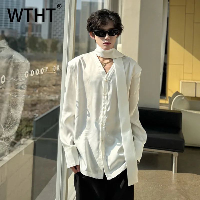 WTHT модные летние мужские однотонные свободные рубашки с лентой 2025 года, модные однобортные мужские топы с v-образным вырезом и длинными рукавами 2A0407
WTHT модные летние мужские однотонные свободные рубашки с лентой 2025 года, модные однобортные мужские топы с v-образным вырезом и длинными рукавами 2A0407