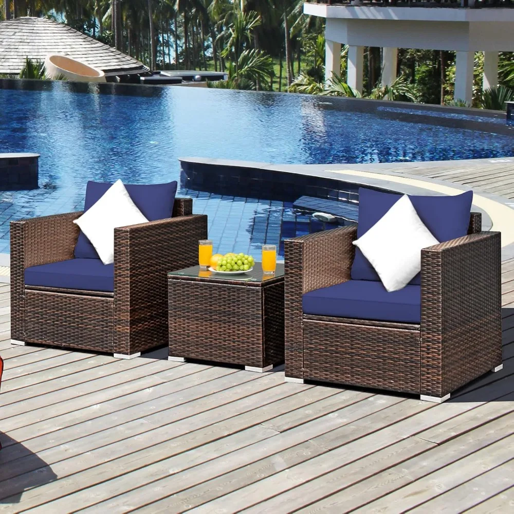 3 Pieces Patio Furniture Set, Outdoor Conversation Rattan Furniture Set W/Washable Cushion and Tempered Glass, Customized
3 Pieces Patio Furniture Set, Outdoor Conversation Rattan Furniture Set W/Washable Cushion and Tempered Glass, Customized