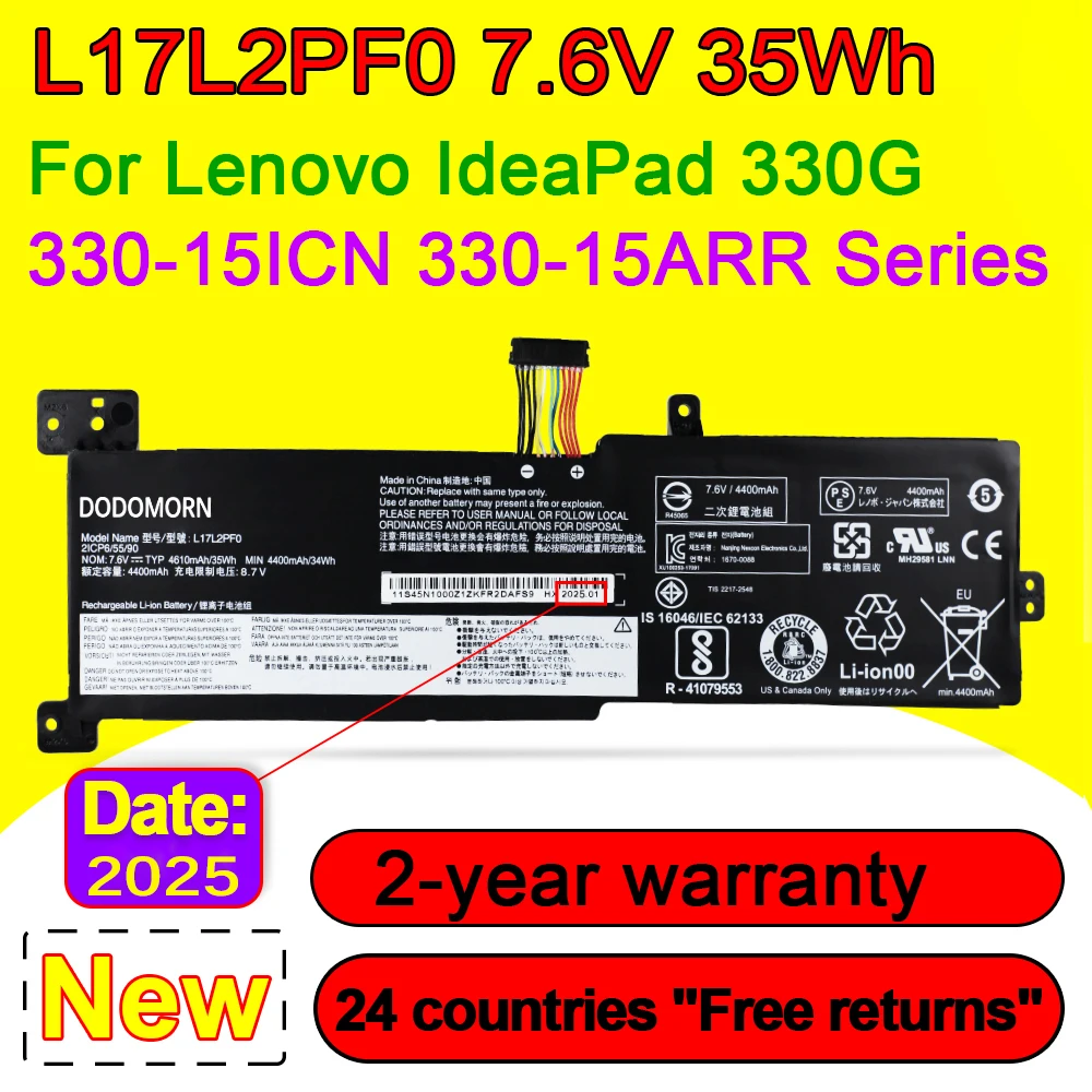 NEW L17L2PF0 for Lenovo IdeaPad 330G 330-15ARR L17D2PF1 L17M2PF0 L17M2PF1 L17M2PF2 Laptop Battery
NEW L17L2PF0 for Lenovo IdeaPad 330G 330-15ARR L17D2PF1 L17M2PF0 L17M2PF1 L17M2PF2 Laptop Battery
