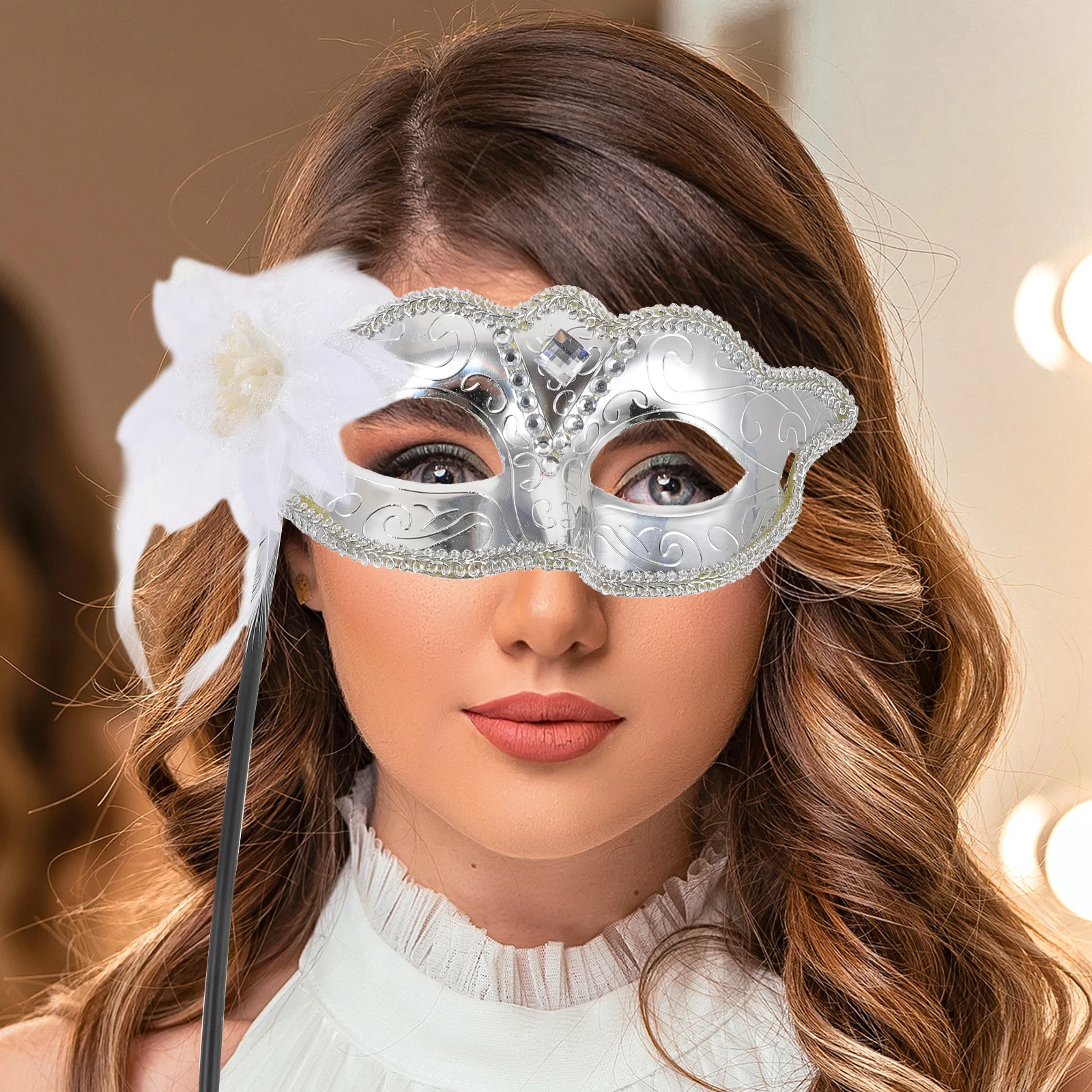 Masquerade Mask with Holding Stick Carnival Cosplay Party Rhinestones Masks Women 
Masquerade Mask with Holding Stick Carnival Cosplay Party Rhinestones Masks Women