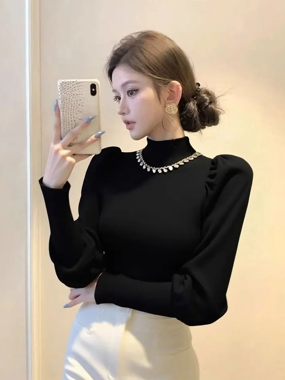 Winter Black Loose Knitted Half High Collar Top Fashionable Ladies Base Layer Shirt Comfortable Polyester Fiber Long Sleeve
Winter Black Loose Knitted Half High Collar Top Fashionable Ladies Base Layer Shirt Comfortable Polyester Fiber Long Sleeve