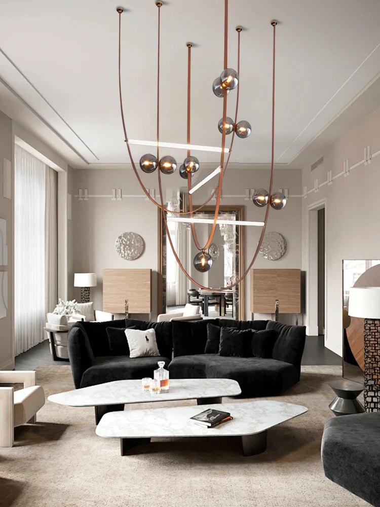 Modern Suspension Chandelier Lamps with Leather Glass Ball Decoration Apartment Living Room Dining Room Luxury Stylish Lamparas
Modern Suspension Chandelier Lamps with Leather Glass Ball Decoration Apartment Living Room Dining Room Luxury Stylish Lamparas