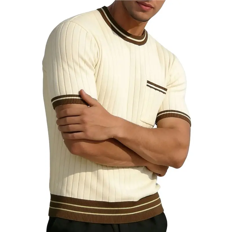 NEW-Men's Knit Crewneck Short Sleeve Shirt With Striped Trim
NEW-Men's Knit Crewneck Short Sleeve Shirt With Striped Trim