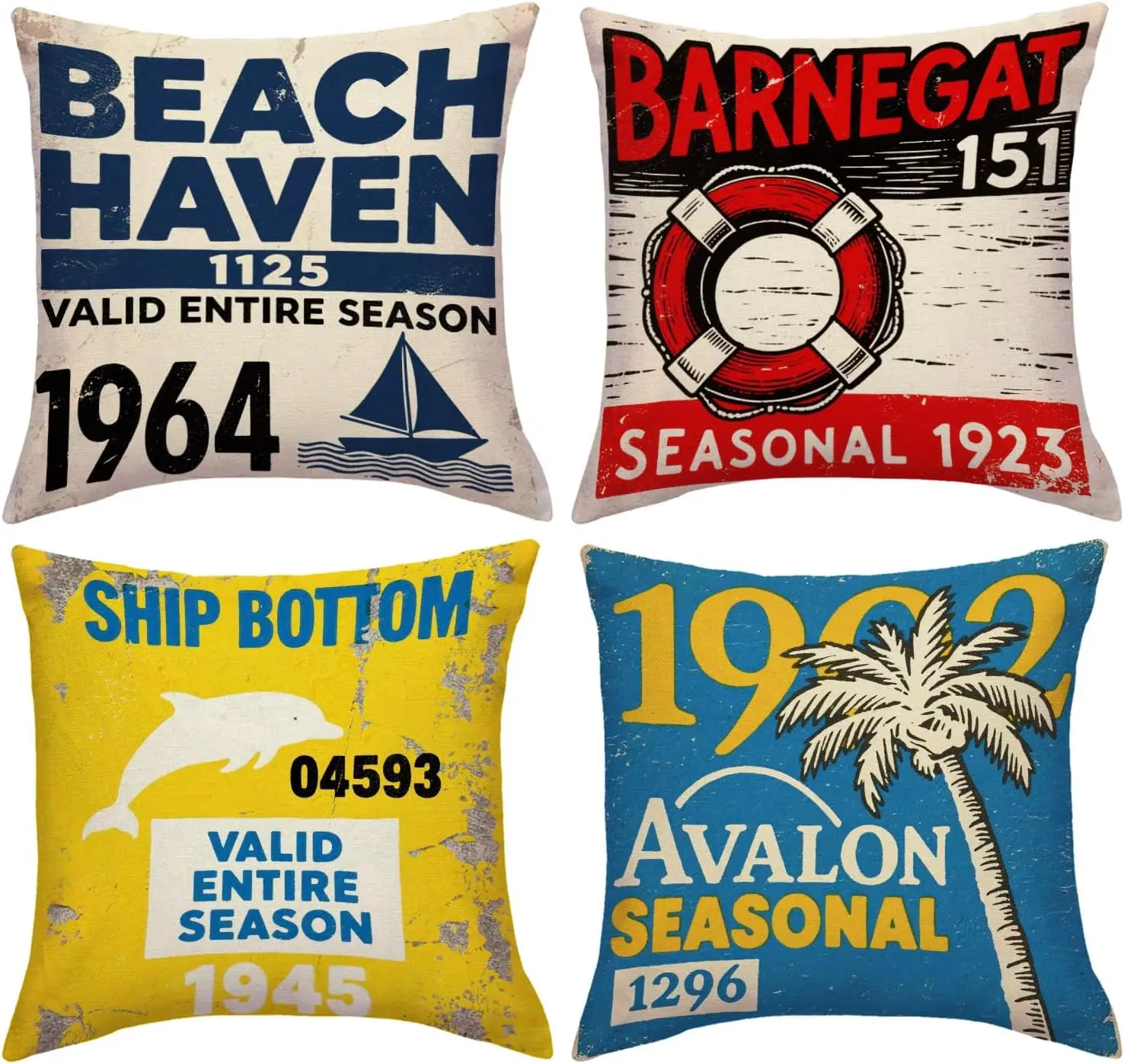4Pcs Vintage Beach Badge Throw Pillow Covers, Retro Coastal Ticket Cushion Cases for Patio Bench Balcony Outdoor Seating Decor
4Pcs Vintage Beach Badge Throw Pillow Covers, Retro Coastal Ticket Cushion Cases for Patio Bench Balcony Outdoor Seating Decor