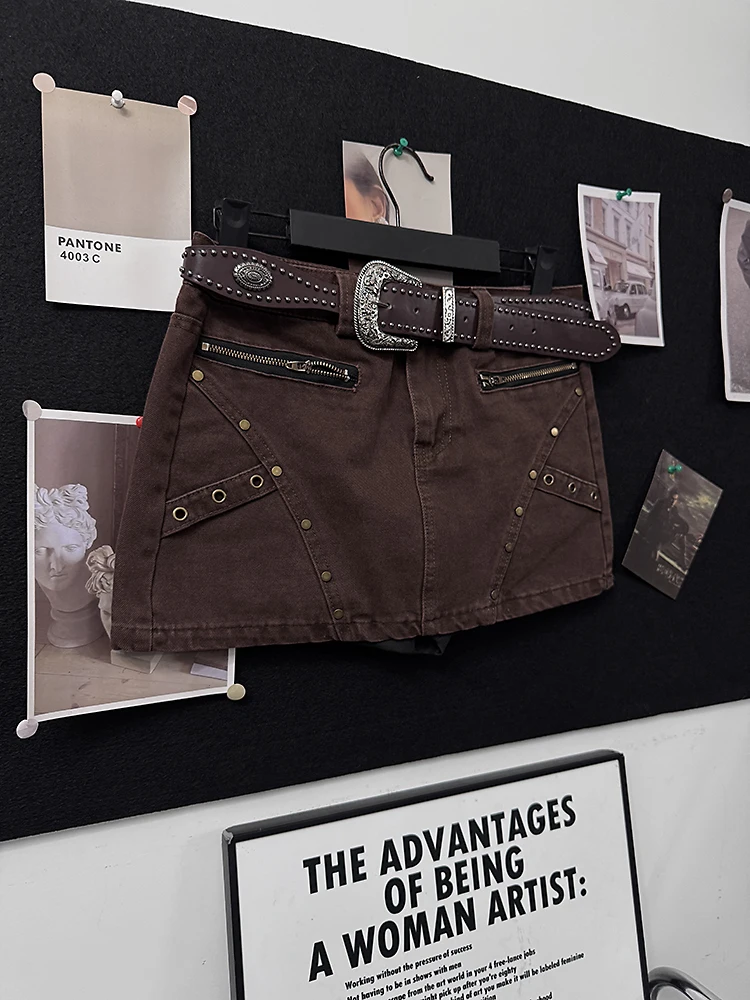 American Sle High Waist ort A-Line Skirt with Rivet Aging Treaent Women's Faionable Autumn Winter Versatile Skirt
American Sle High Waist ort A-Line Skirt with Rivet Aging Treaent Women's Faionable Autumn Winter Versatile Skirt