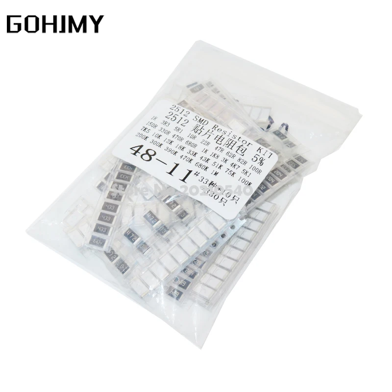330PCS 1 ohm-1M ohm Electronic Resistors 5% 2512 SMD Resistor Assorted kit set 10R 47R 100R 10K 470K 680K smd resistor pack 
330PCS 1 ohm-1M ohm Electronic Resistors 5% 2512 SMD Resistor Assorted kit set 10R 47R 100R 10K 470K 680K smd resistor pack
