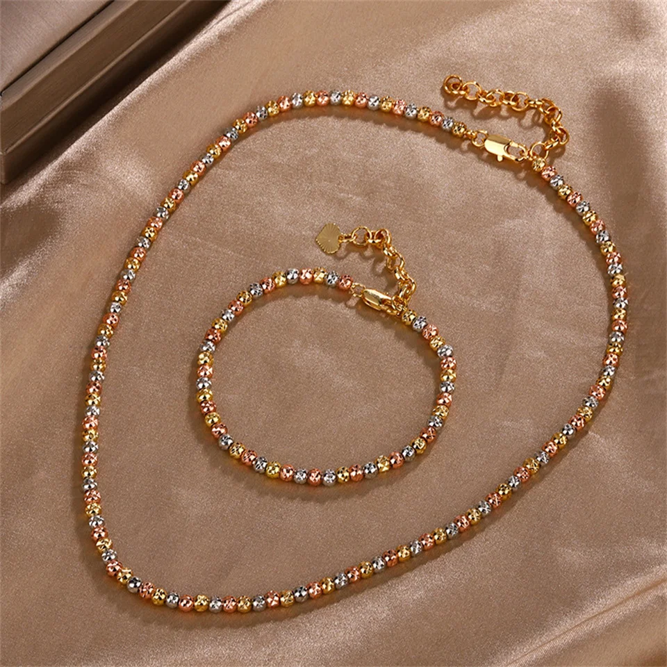 Retro Electroplated Colored Gold Round Bead Necklace Set Niche Wealth-Gathering Light Luxury Necklace Bracelet Set Jewelry Gifts
Retro Electroplated Colored Gold Round Bead Necklace Set Niche Wealth-Gathering Light Luxury Necklace Bracelet Set Jewelry Gifts