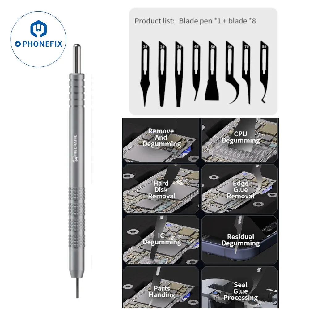 MECHANIC Quick Disassembly Blade Pen Kit for Phone Motherboard IC CPU Disassemble Repair Chip Glue Removal Pry Knife Tools Kit
MECHANIC Quick Disassembly Blade Pen Kit for Phone Motherboard IC CPU Disassemble Repair Chip Glue Removal Pry Knife Tools Kit
