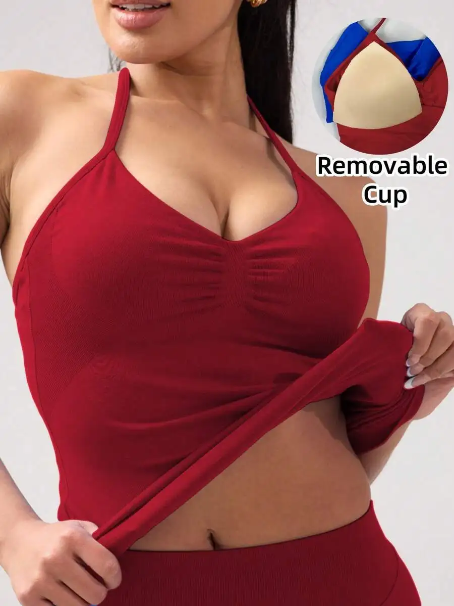 Womens Sleeveless Cropped Yoga Sports Bra With Removable Cup Breathable Fitness Tank Top
Womens Sleeveless Cropped Yoga Sports Bra With Removable Cup Breathable Fitness Tank Top