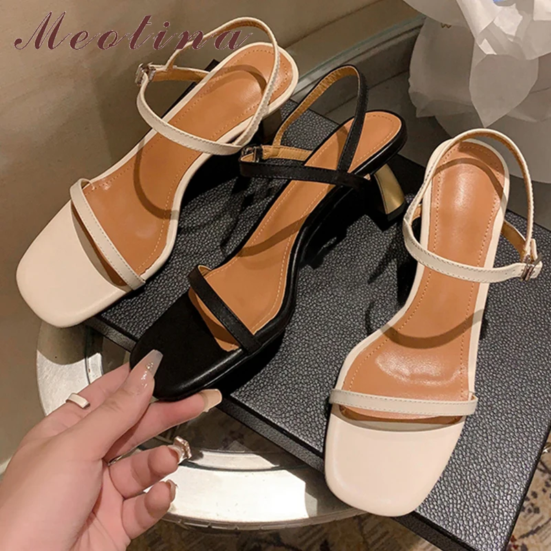 Meotina Women Genuine Leather Sandals Round Toe Thick High Heels Buckle Sexy Design Ladies Fashion Shoes Summer Black Beige 40
Meotina Women Genuine Leather Sandals Round Toe Thick High Heels Buckle Sexy Design Ladies Fashion Shoes Summer Black Beige 40