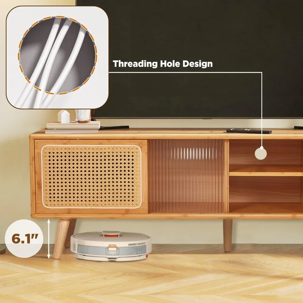 Rattan Boho TV Stand for TVs up to 65 inch, Entertainment Center with Rattan Door, Height-Adjustable Shelves & 4 Cabinets
Rattan Boho TV Stand for TVs up to 65 inch, Entertainment Center with Rattan Door, Height-Adjustable Shelves & 4 Cabinets