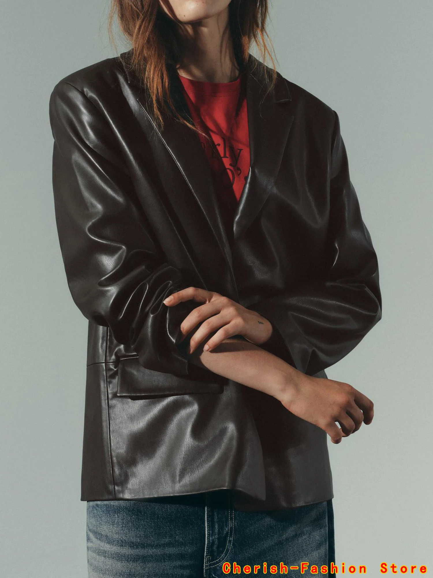 2025 Hot Women's New Jacket Fall Dark Brown Long Sleeve Faux Leather Straight Loose Jacket Casual Fashion Suit Coat Leather Coat
2025 Hot Women's New Jacket Fall Dark Brown Long Sleeve Faux Leather Straight Loose Jacket Casual Fashion Suit Coat Leather Coat
