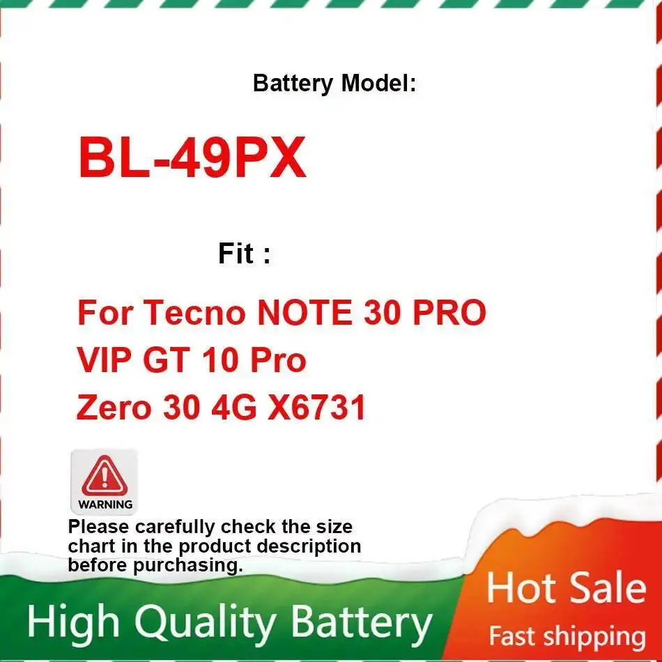 Сильная совместимость BL-49PX для Tecno Note 30 Pro Vip GT 10 Zero 4G X6731, 5000 мАч, аккумулятор для мобильного телефона, надежное питание 
Сильная совместимость BL-49PX для Tecno Note 30 Pro Vip GT 10 Zero 4G X6731, 5000 мАч, аккумулятор для мобильного телефона, надежное питание