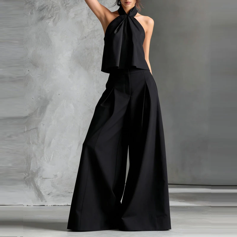 Women Summer Casual Loose Suit Fashion Backless Hollow Commuting Outfit Simple Solid Hanging Neck Top and Wide Leg Pants 2pc Set
Women Summer Casual Loose Suit Fashion Backless Hollow Commuting Outfit Simple Solid Hanging Neck Top and Wide Leg Pants 2pc Set