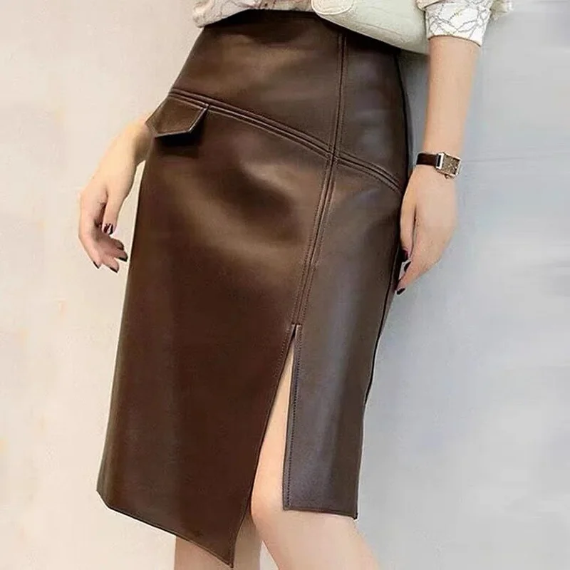Women's Clothing Winter Harajuku Female Genuine Leather Simple Split Knee Length Skirt Femme Brown/Dark Green Pencil Slit Gonne
Women's Clothing Winter Harajuku Female Genuine Leather Simple Split Knee Length Skirt Femme Brown/Dark Green Pencil Slit Gonne
