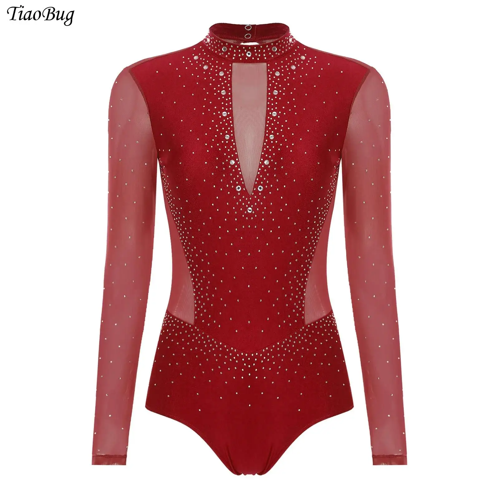 Womens Gymnastics Figure Skating Dance Leotard Long Sleeve Sheer Mesh Patchwork Glittery Rhinestones Bodysuit Ballet Dancewear
Womens Gymnastics Figure Skating Dance Leotard Long Sleeve Sheer Mesh Patchwork Glittery Rhinestones Bodysuit Ballet Dancewear